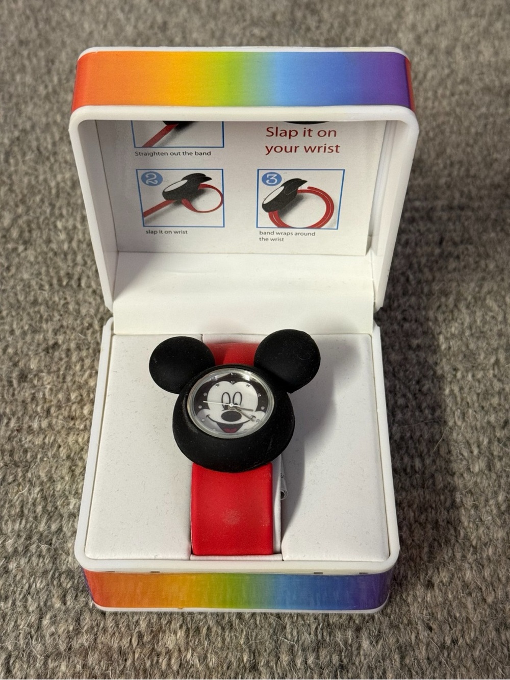 Disney Kids Slap Watch with Red Band and Black Mickey Head Case